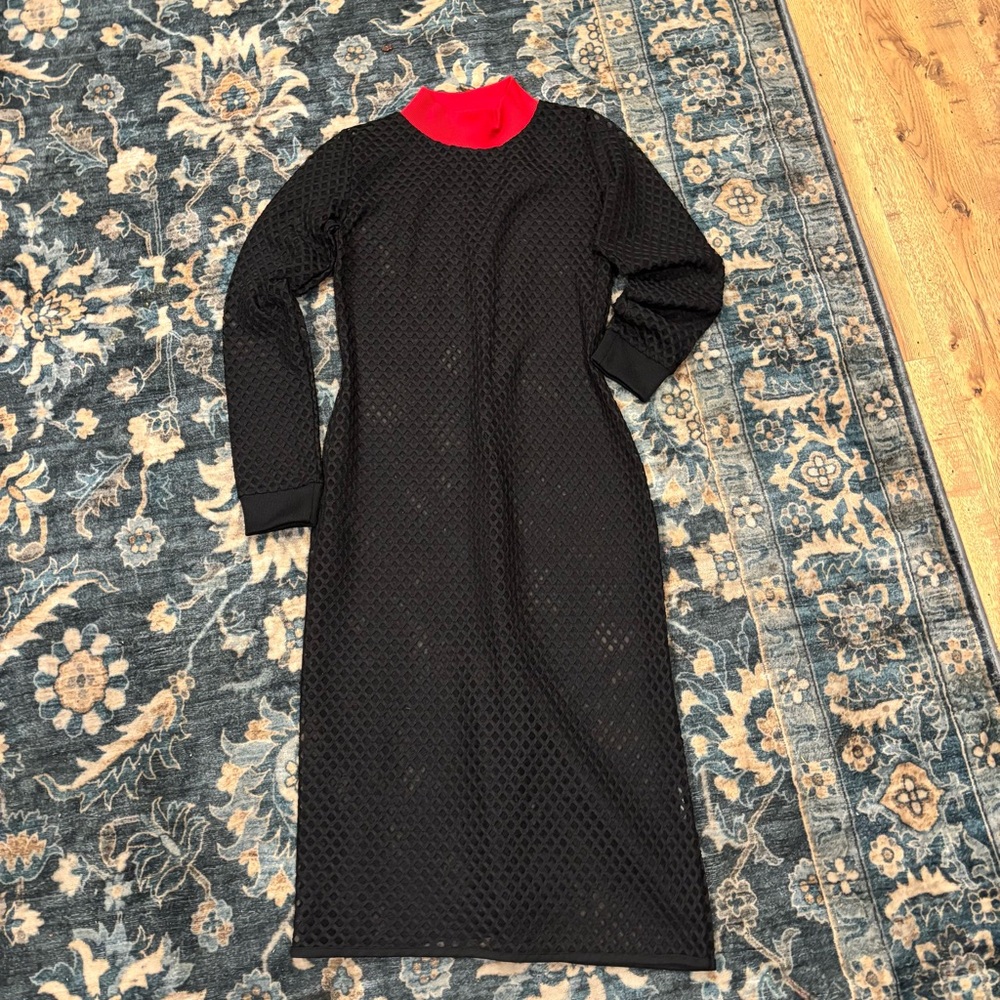 Disturbia Black Mesh Dress with Red Collar Dark Edgy Alternative